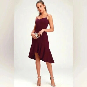 Lulus Eyes on you plum purple ruffled asymmetrical bodycon dress size XS